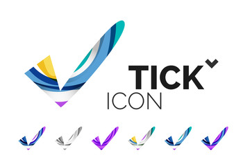 Set of abstract OK and tick icons, business logotype concepts, clean modern geometric design