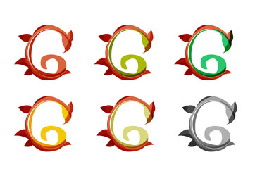 Set of abstract eco plant icons, business logotype nature green concepts, clean modern geometric design