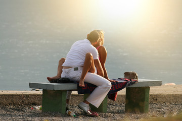 Hot kiss and hug of young couple