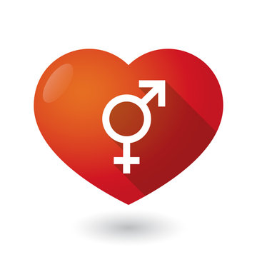 Isolated red heart with a transgender symbol