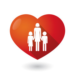 Isolated red heart with a female single parent family pictogram