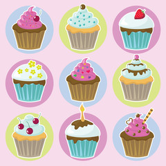 vector cute cupcakes set