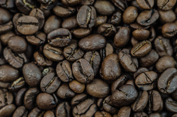 Grains of roasted coffee