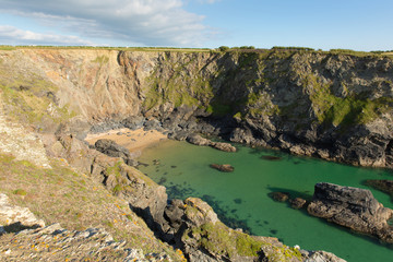 Clear turquoise blue sea Fox Cove Cornwall coast between Treyarnon and Porthcothan