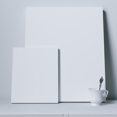 Vintage porcelain cup with silver spoon in. Blank frames