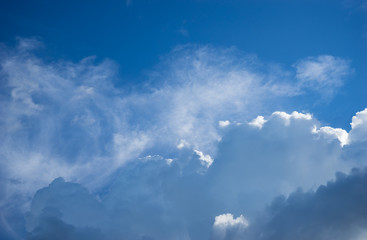 Fototapeta na wymiar big white cloud and black cloud on blue sky