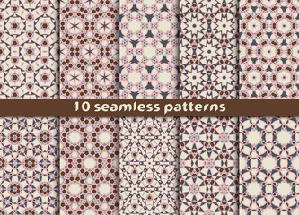 Set of ten geometric seamless patterns. Fashion prints with Swatch for filling.