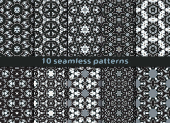 Set of ten complicated seamless patterns. Stylish prints with Swatch for filling.