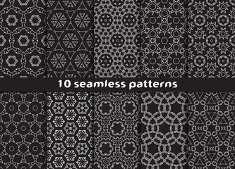 Set of ten abstract geometric seamless patterns. Stylish prints with Swatch for filling.