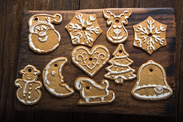 Christmas homemade cookies on wooden board
