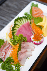 sashimi sets japanese food in restaurant