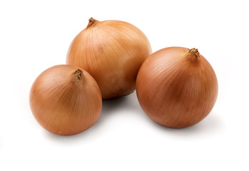 three onions on white
