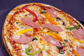 pizza with meat and vegetables