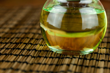 Oil in jar extracted from flax seeds or linseeds