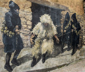 FONNI, ITALY - December 2015: Murals wall painting in Fonni, Sardinia, Italy