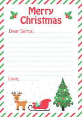 letter to santa with christmas trees and deer and sleigh
