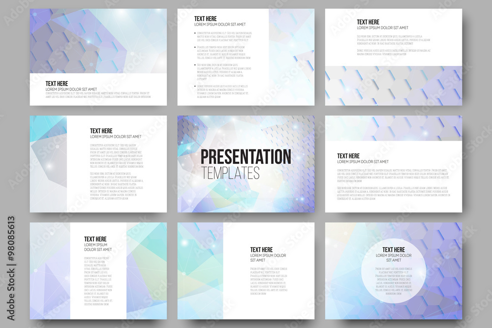 Poster set of 9 vector templates for presentation slides. colorful graphic design, abstract background