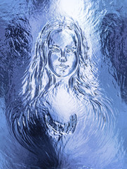 Fototapeta premium Woman goddess. Young attractive woman coated in metallic silver paint 