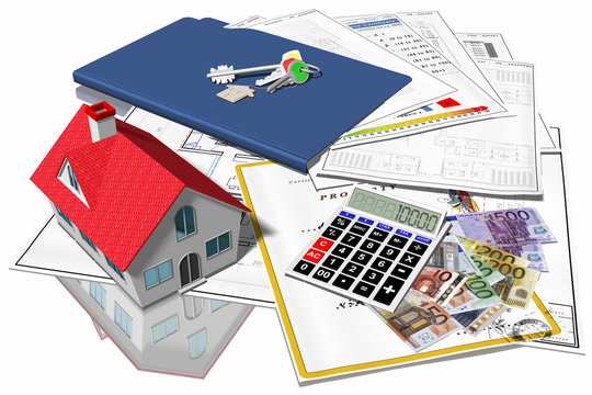 Home_005
Casa affiancata a calcolatrice, documenti, denaro, chiavi a simboleggiare l'acquisto, la vendita, la proprietà di un immobile.
