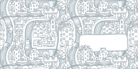 Obraz premium City pattern greeting card with a window for text