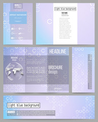 Set of business templates for presentation, brochure, flyer or booklet. Abstract white circles on light blue background, vector illustration