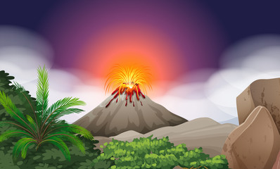 Nature scene with volcano eruption