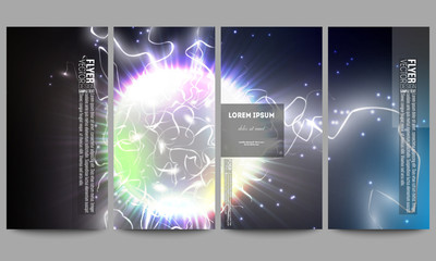 Set of modern flyers. Electric lighting effect. Magic vector background with lightning