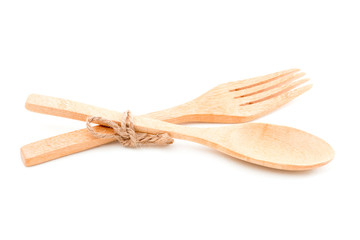 wooden fork and spoon  isolated