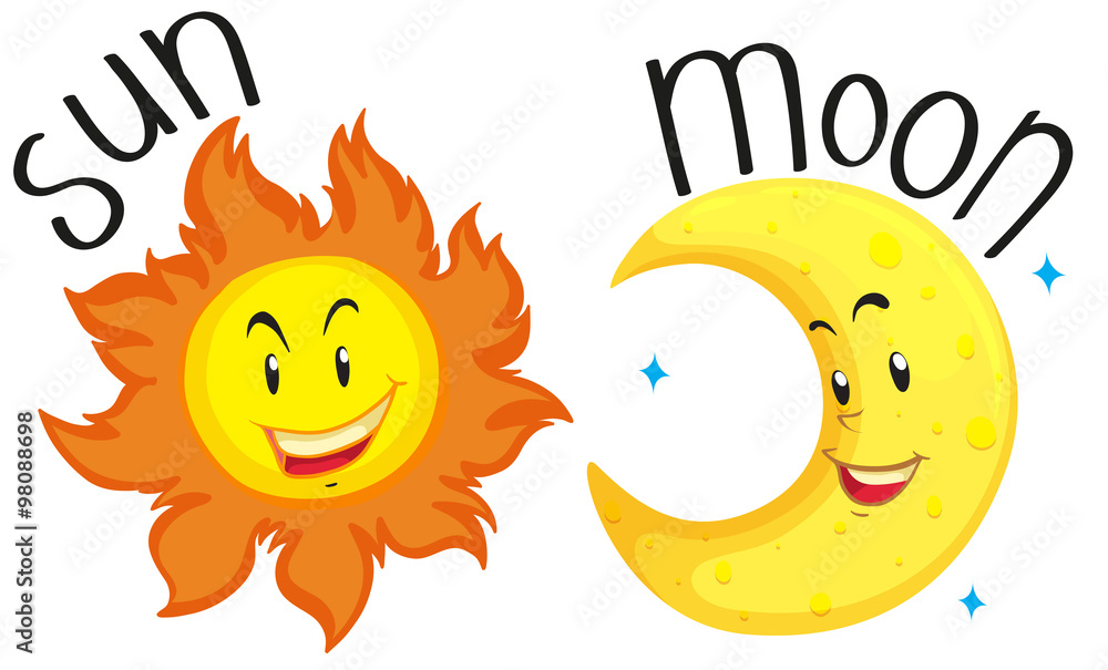 Canvas Prints sun and moon with happy face