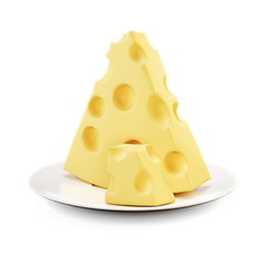 Piece of cheese on a saucer. 3d illustration.