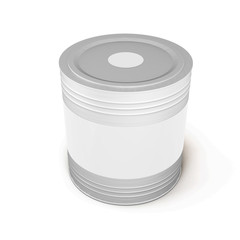 Container with paint and a white label. 3d illustration.