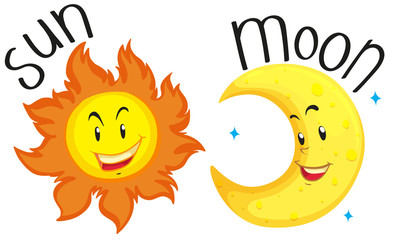Sun and moon with happy face