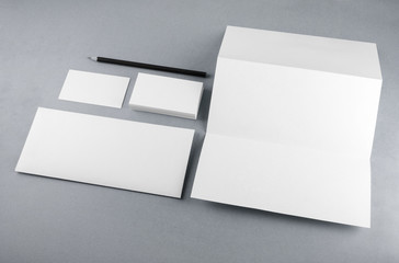 Blank stationery set on gray background. Template for branding identity. For design presentations...