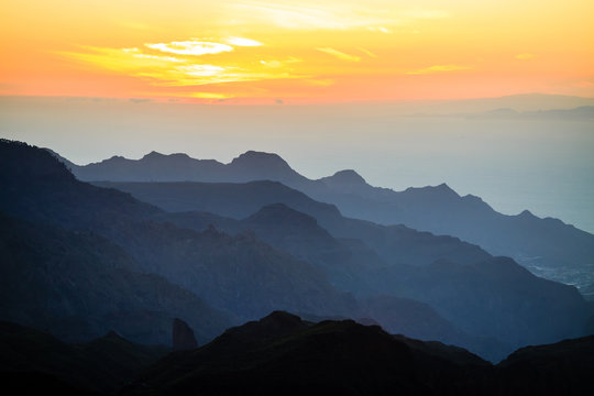 Mountains inspirational sunset landscape, Pico del Teide volcano