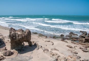 Natural Elephant-like stone on the beach of Atlantic Ocean, Jericoacoara, Brazil