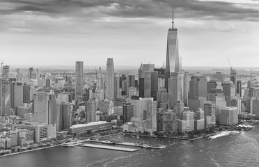 Skyline of Manhattan. New York City from helicopter