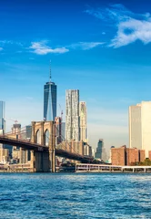 Photo sur Plexiglas Bleu Jeans Belle ligne d& 39 horizon de Lower Manhattan. Bâtiments de New York