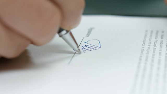 Signature of the document close up.