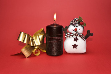 Christmas Rustic Decoration on Red  Background