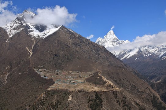 Sherpa village and famous mountain Ama Dablam
