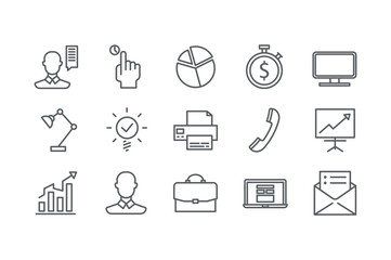 Icons of office. Line art. Stock vector.