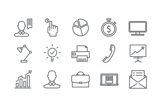 Icons of office. Line art. Stock vector.