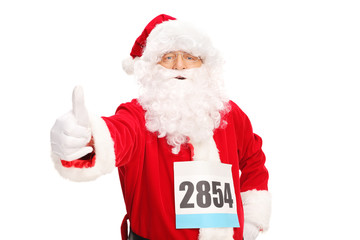 Santa wearing a race number and giving thumb up