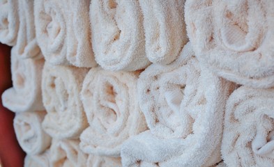 Clean fresh rolled up white towels