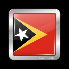 Flag of East Timor. Metallic Icon Square Shape