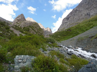 wild mountain stream in a steep slope