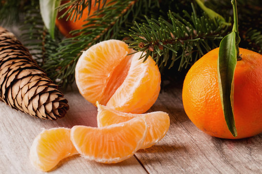 Tangerines in christmas decoration