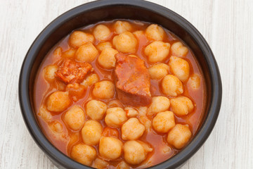 Dish of Spanish-style cooked chickpea