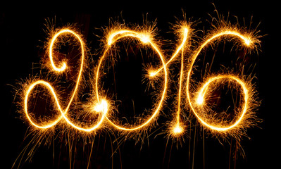 Happy New Year - 2016 made with sparklers on black