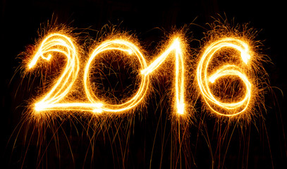 Happy New Year - 2016 made with sparklers on black